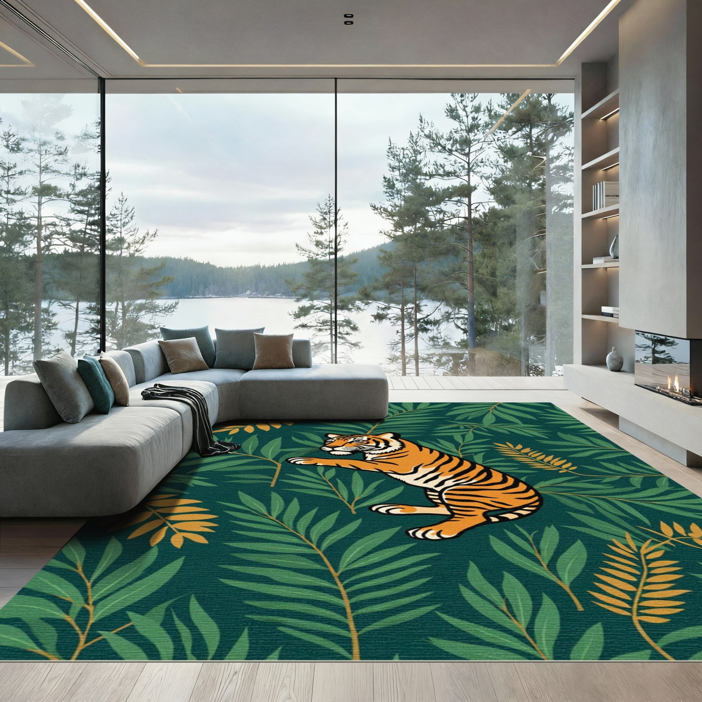 Bold Tiger Jungle Foliage Rug
