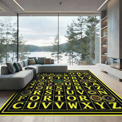 Yellow Alphabet Swirl Medallion Grid Rug