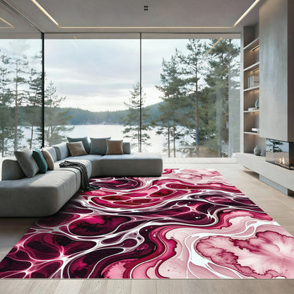 Crimson Pink Swirl Cell Abstract Rug