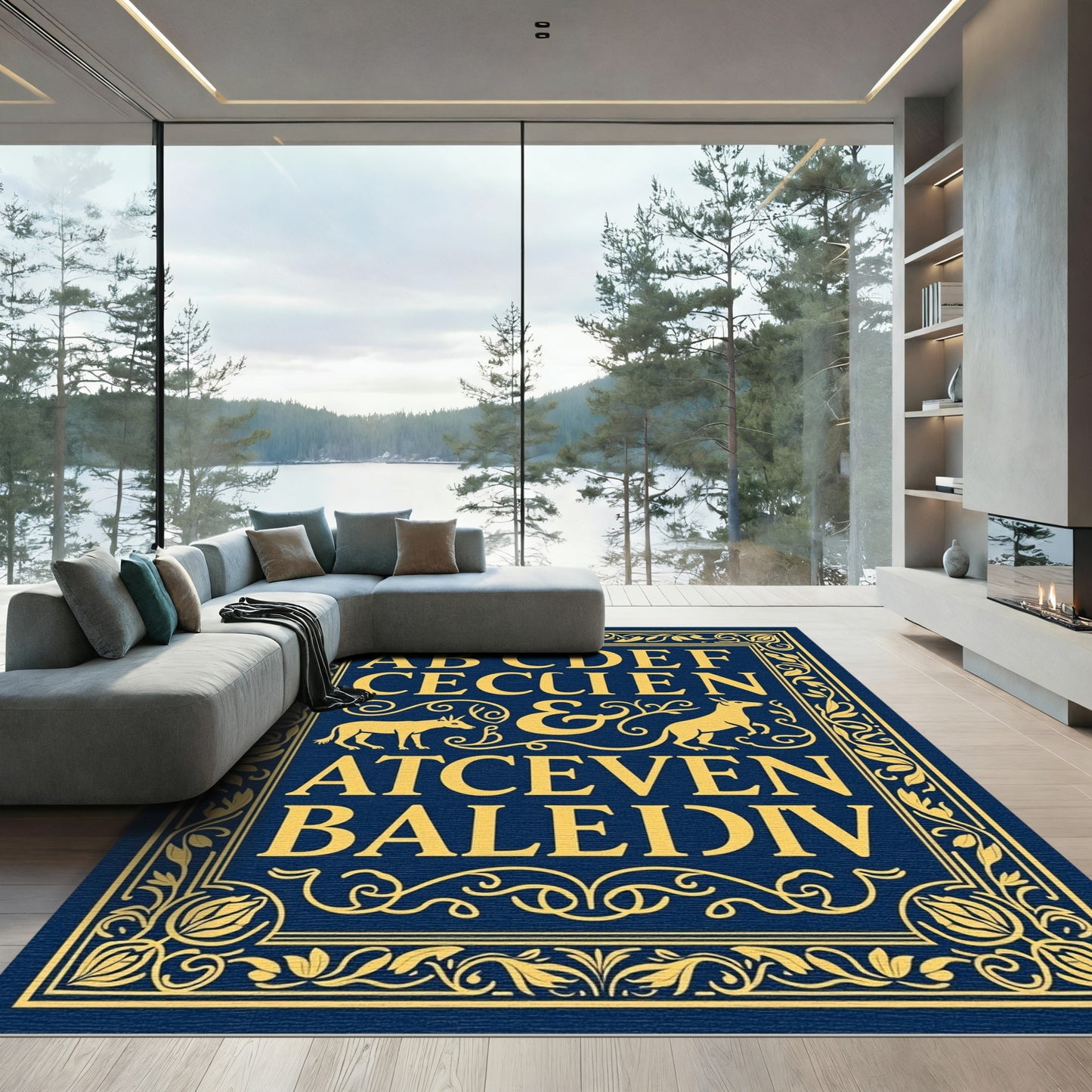 Antique Yellow Alphabet Border Rug