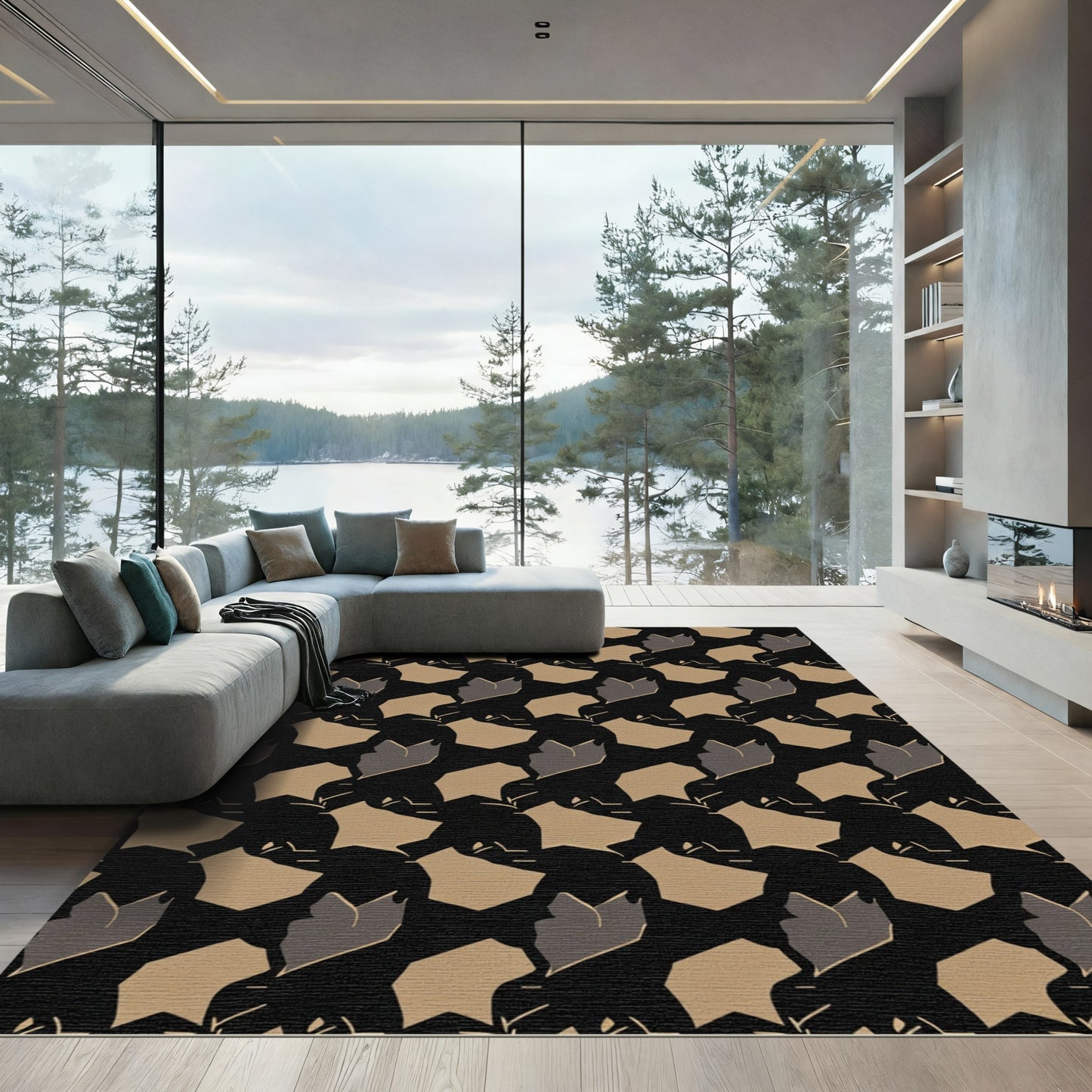 Abstract Camo Earth Tones Overlay Rug