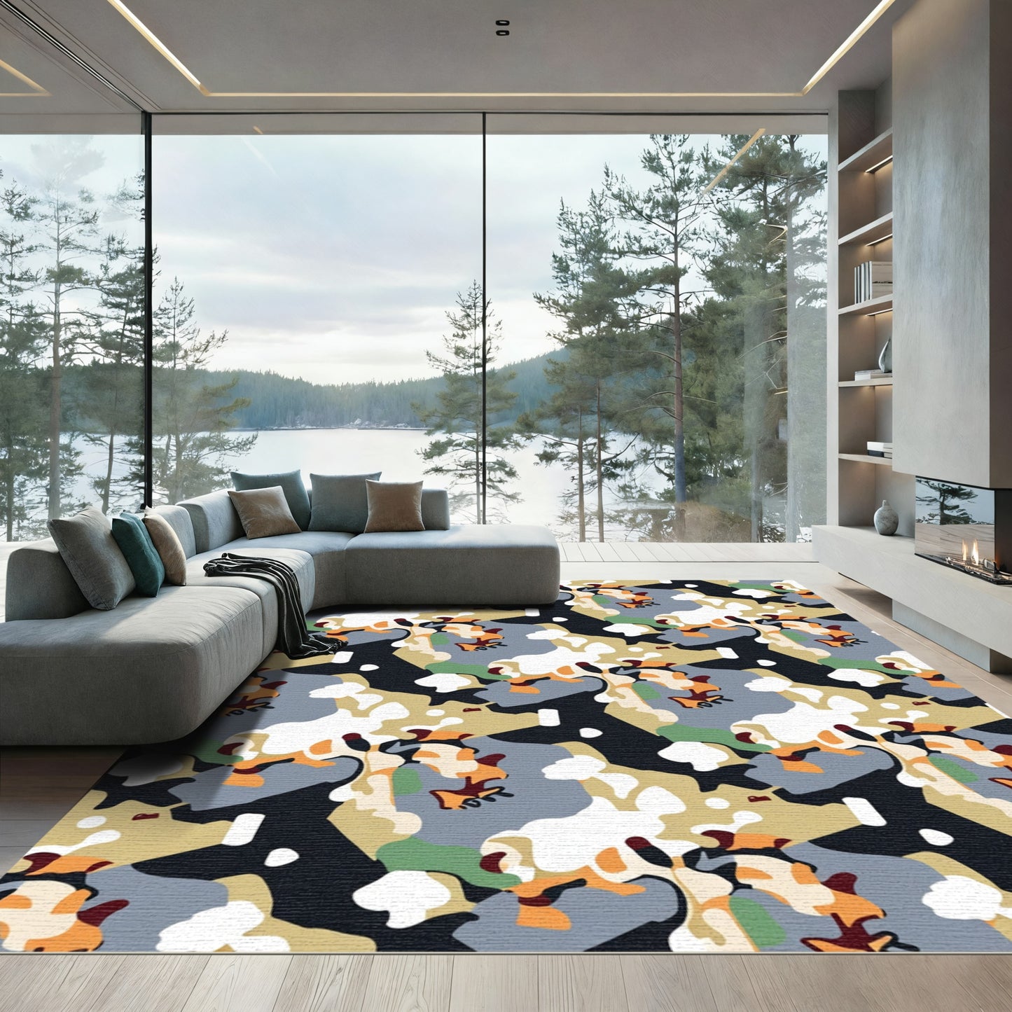 Urban Abstract Camouflage Collage Rug