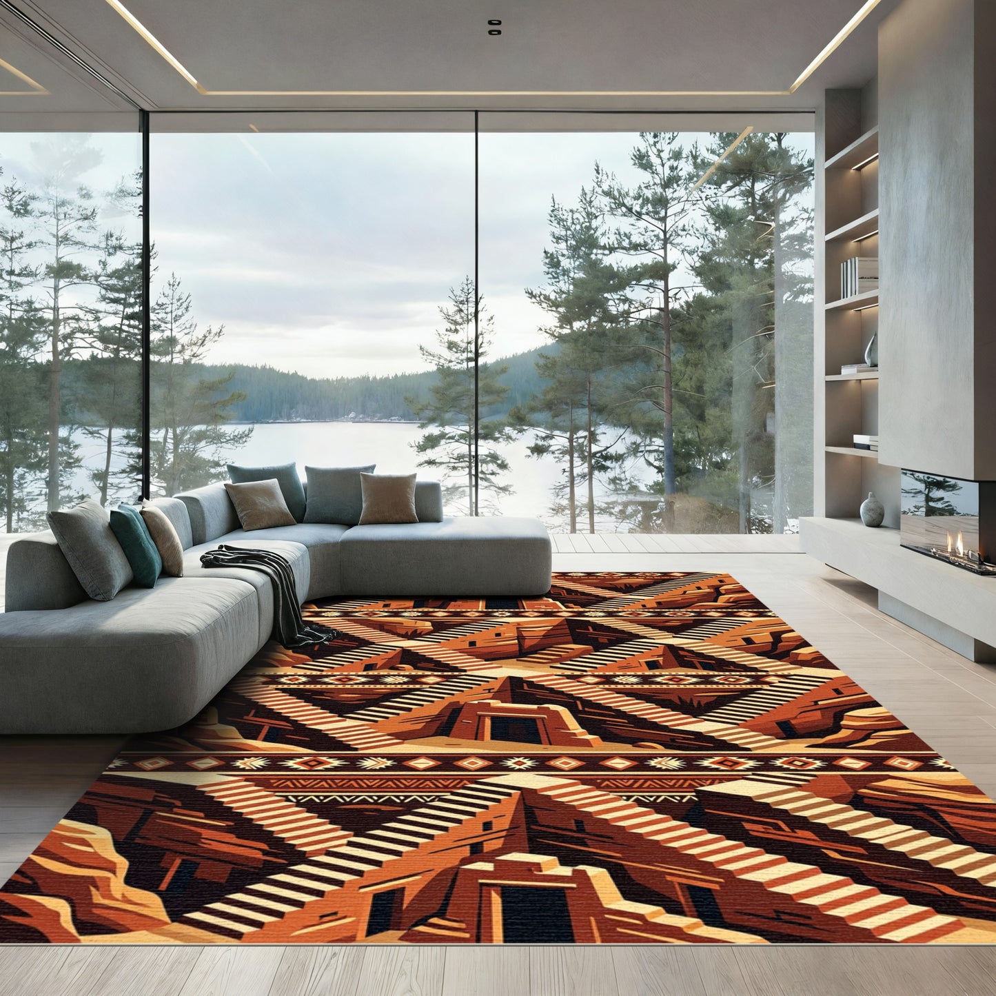 Terracotta Desert Cliff Adobe Stairway Rug