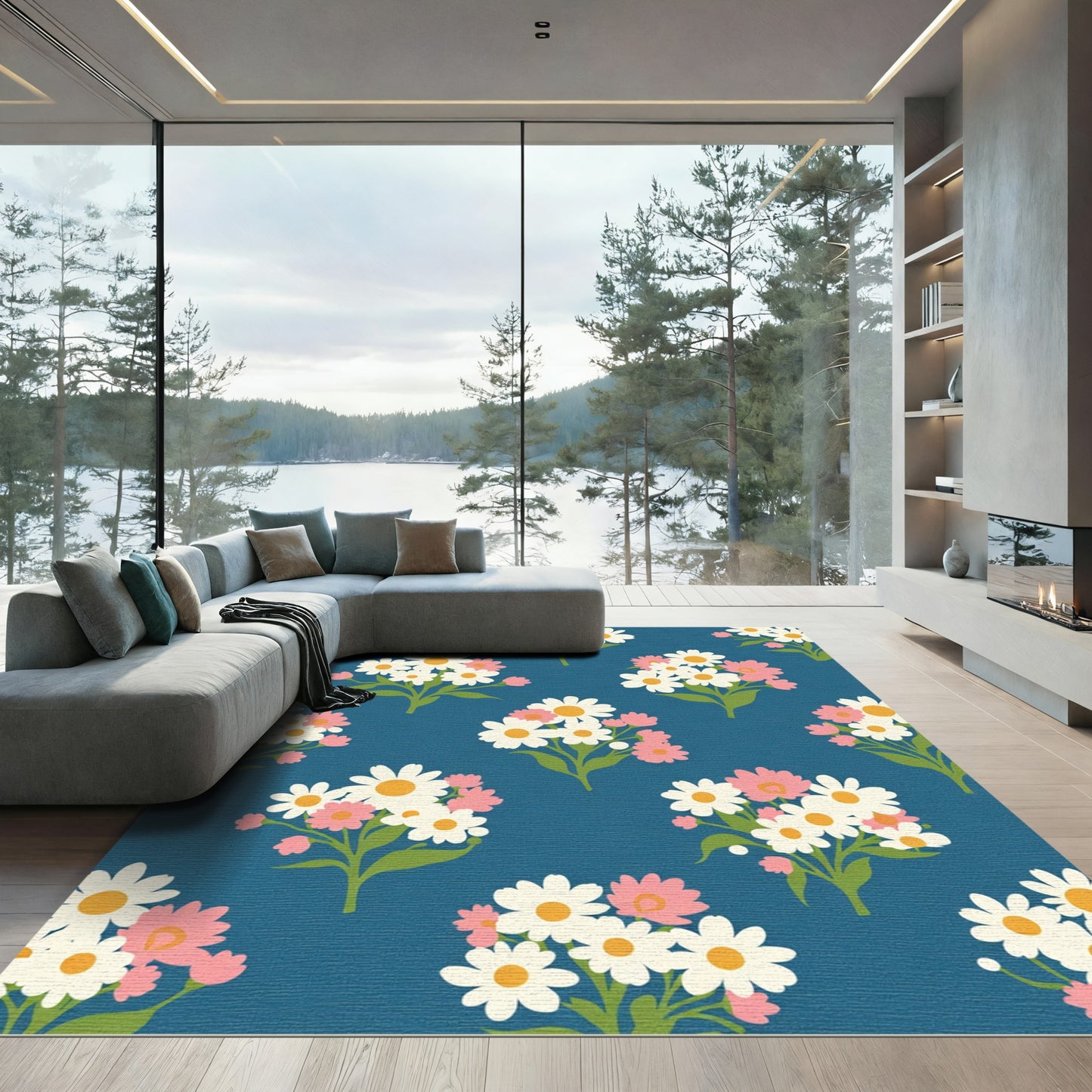 Retro Daisy Floral Bouquet Arrangement Rug