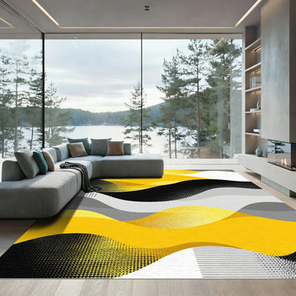 Yellow Black Gray Wave Landscape Rug