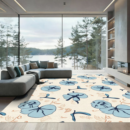Blue Flower Scatter Cream Background Rug