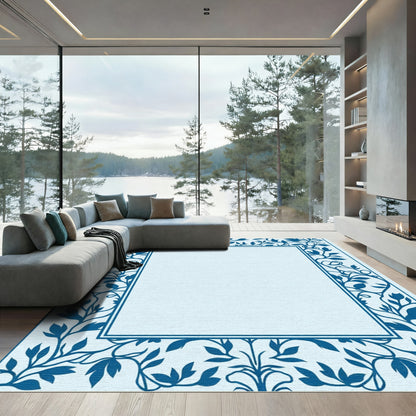 Dark Blue Vine Border Art Rug
