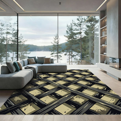 Dark Olive Gridded Lattice Grid Rug