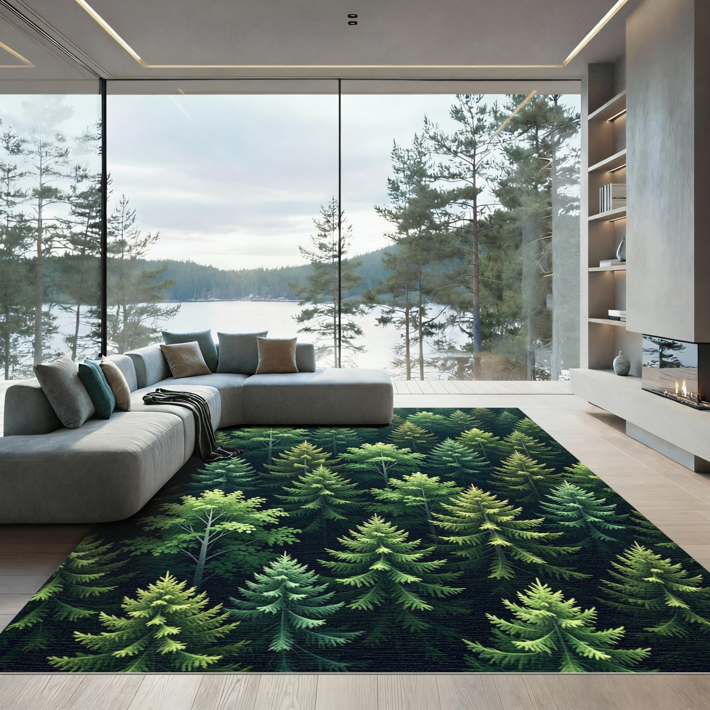 Lush Emerald Evergreen Forest Canopy Rug
