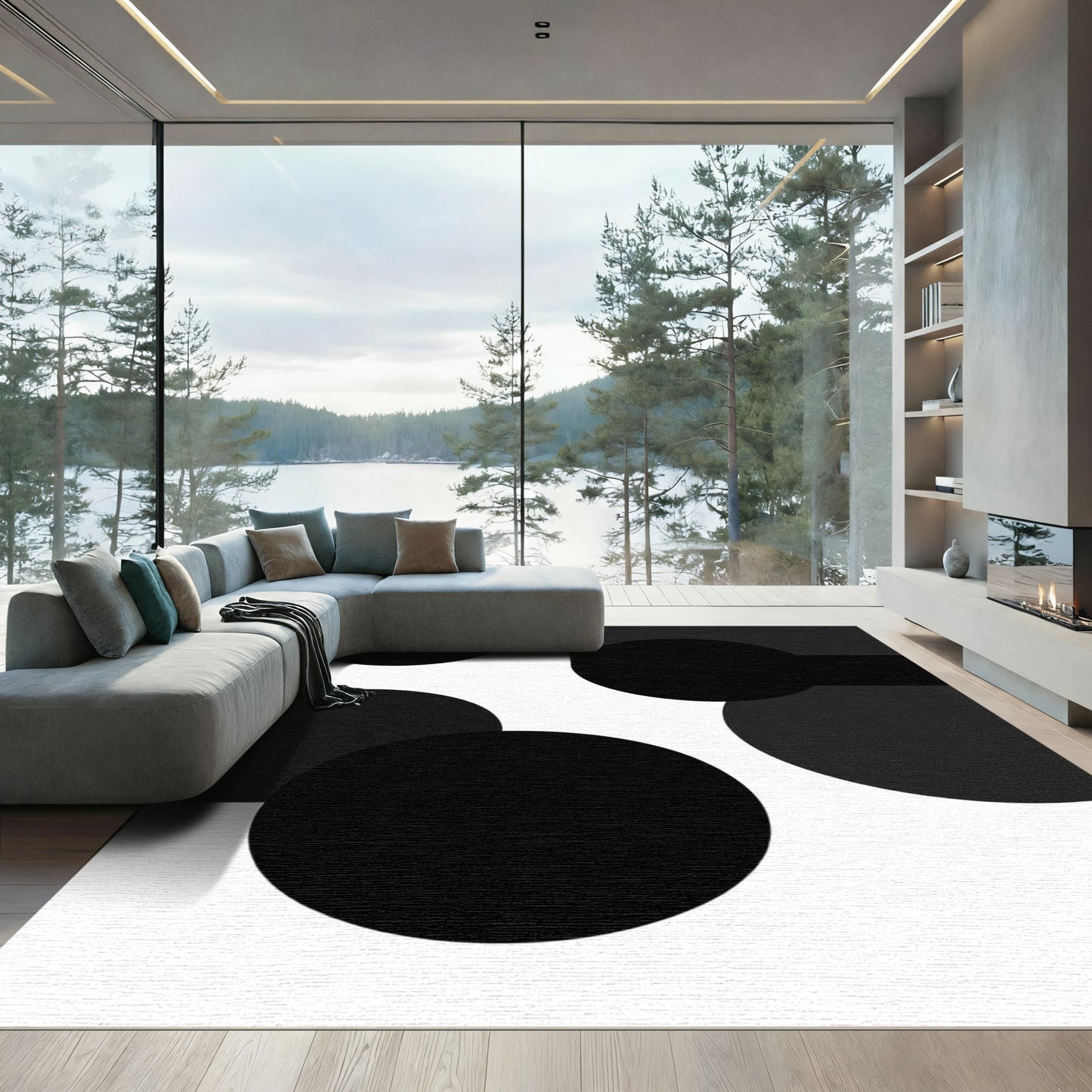 Black And White Abstract Circles Rug