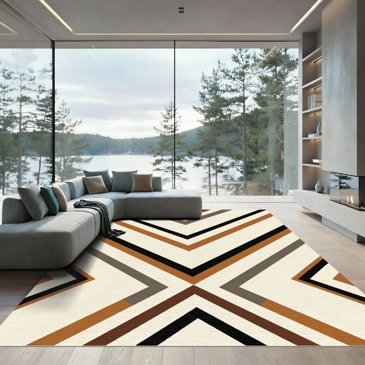 Earthy Tone Geometric Chevron Rug