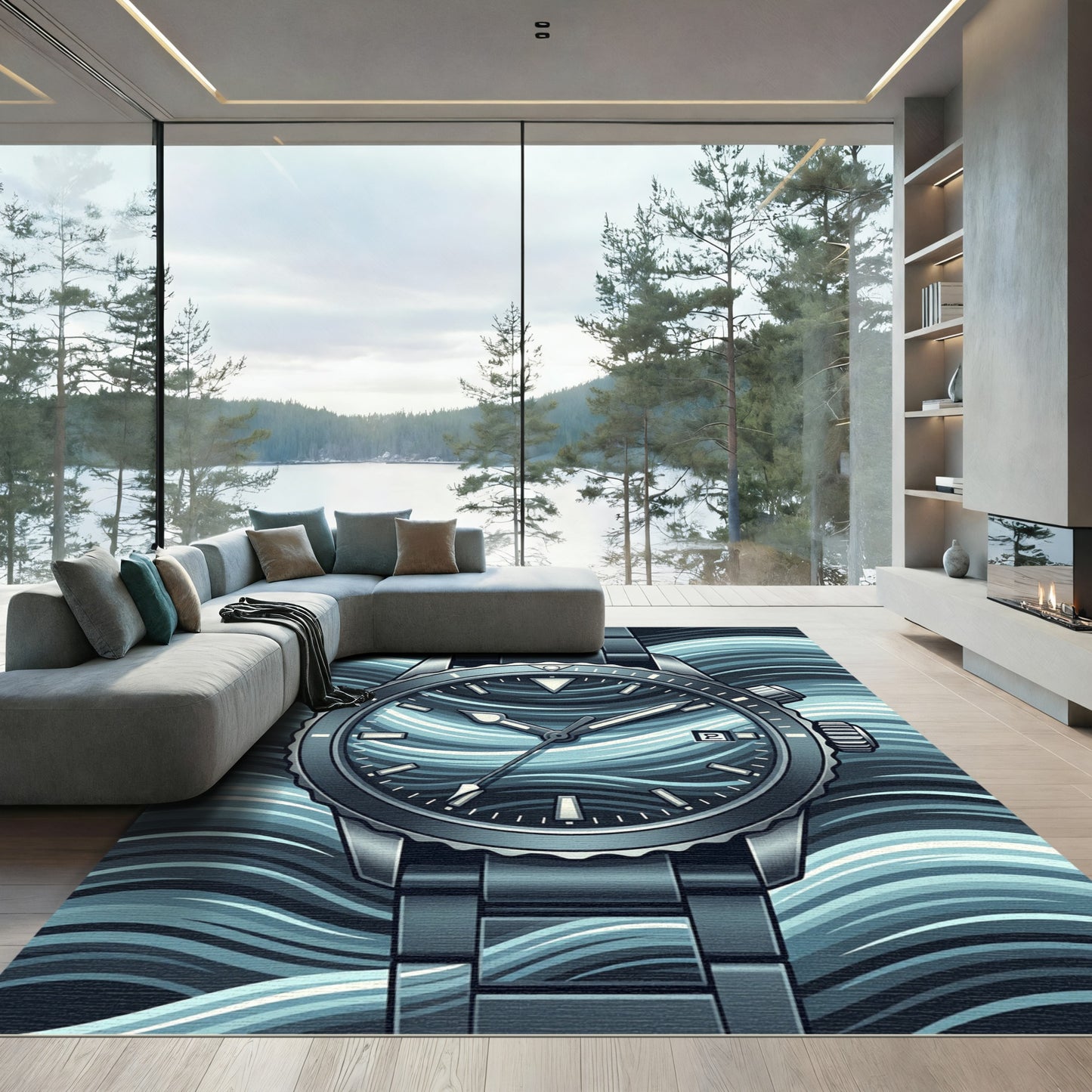 Abstract Blue Ocean Swirl Contemporary Rug