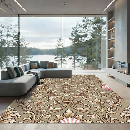 Vintage Gold Leaf Shell Scroll Rug