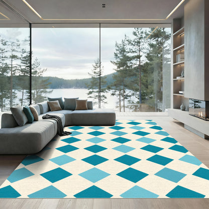 Teal Blue Diamond Grid Rug