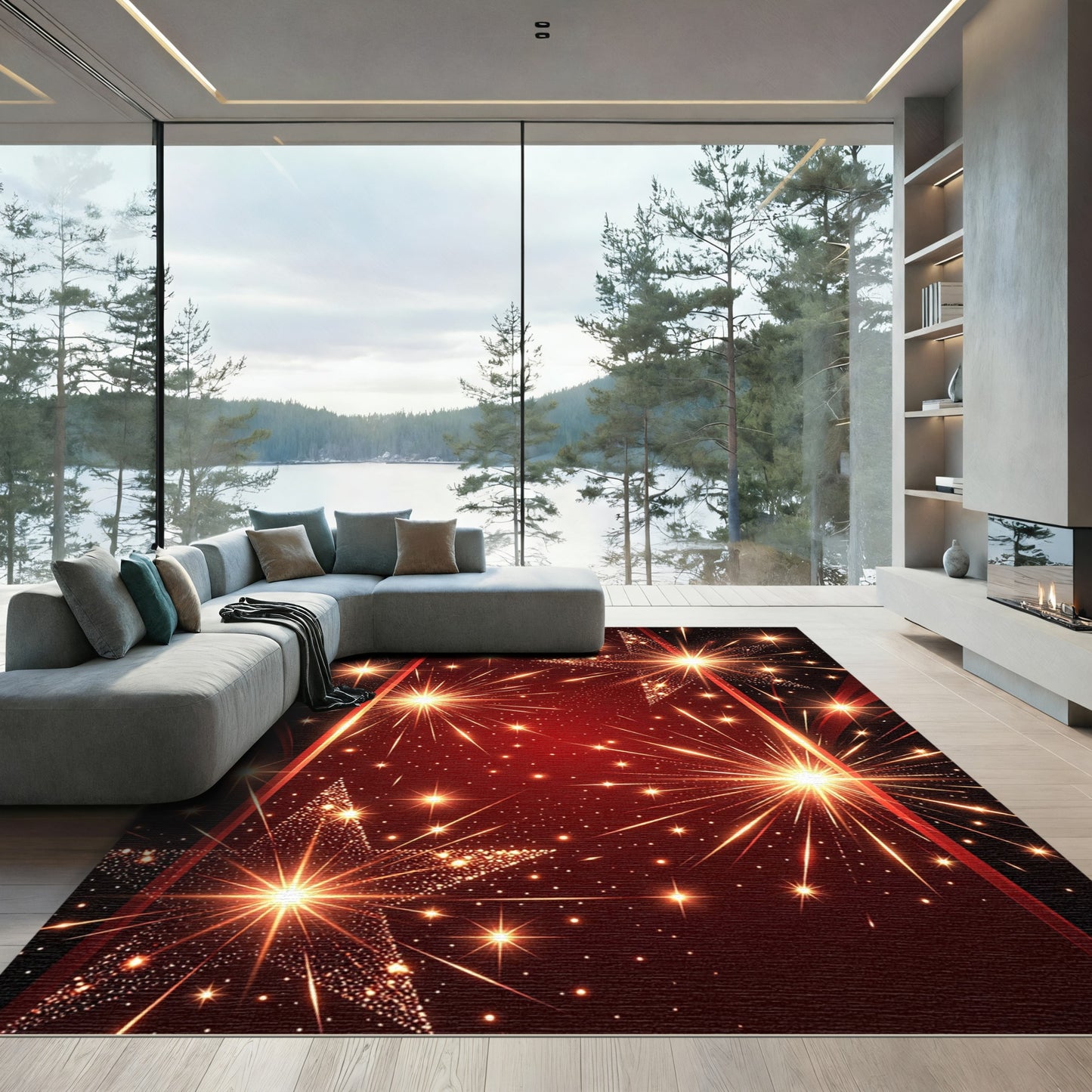 Sparkling Amber Starburst Fireworks Rug