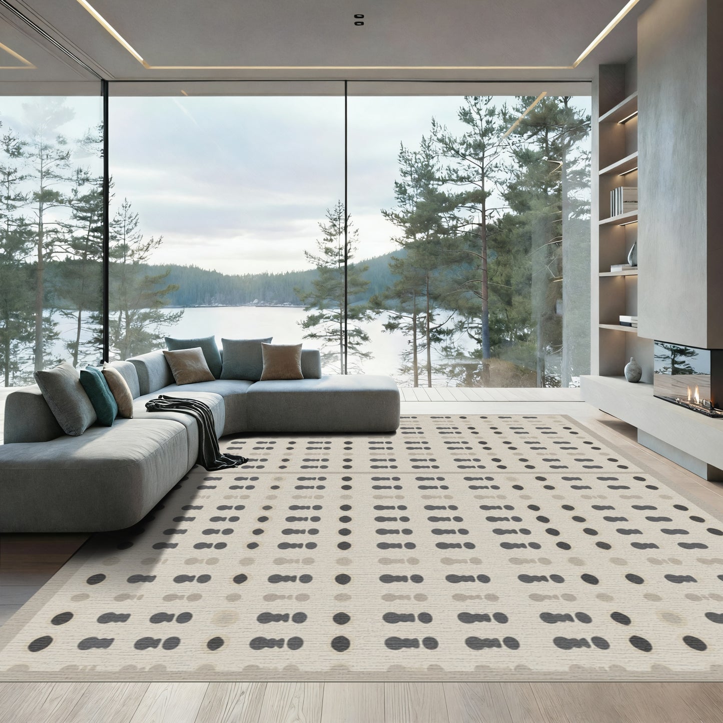 Neutral Tone Dot Grid Rug