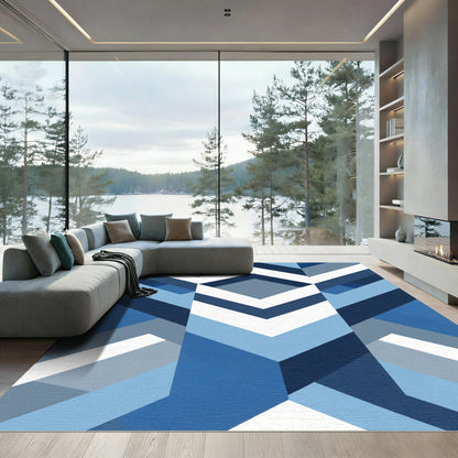 Gradient Blue Geometric Chevron Rug