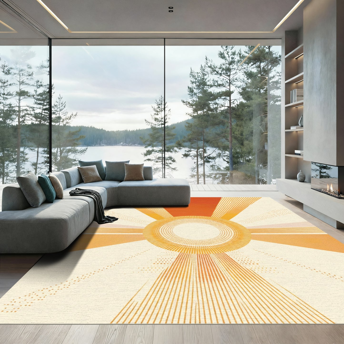 Radiant Sunset Sunburst Rays Rug