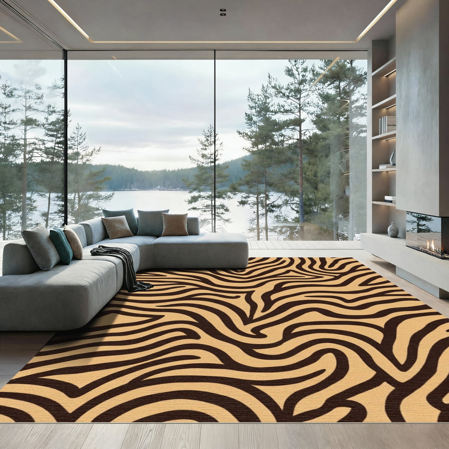 Tan Charcoal Abstract Swirls Rug