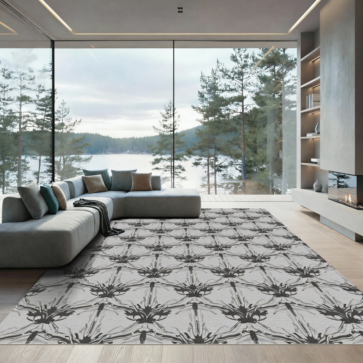 Dark Gray Victorian Scrollwork Rug