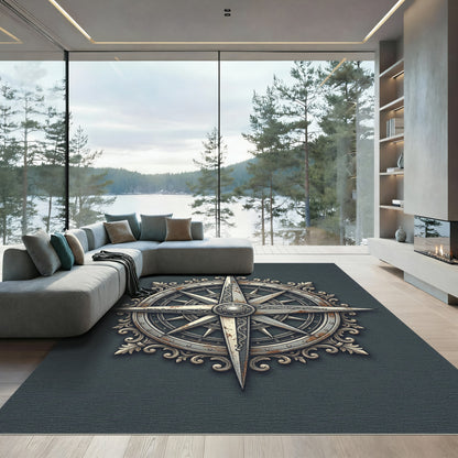 Ornate Metallic Compass Rose Medallion Rug