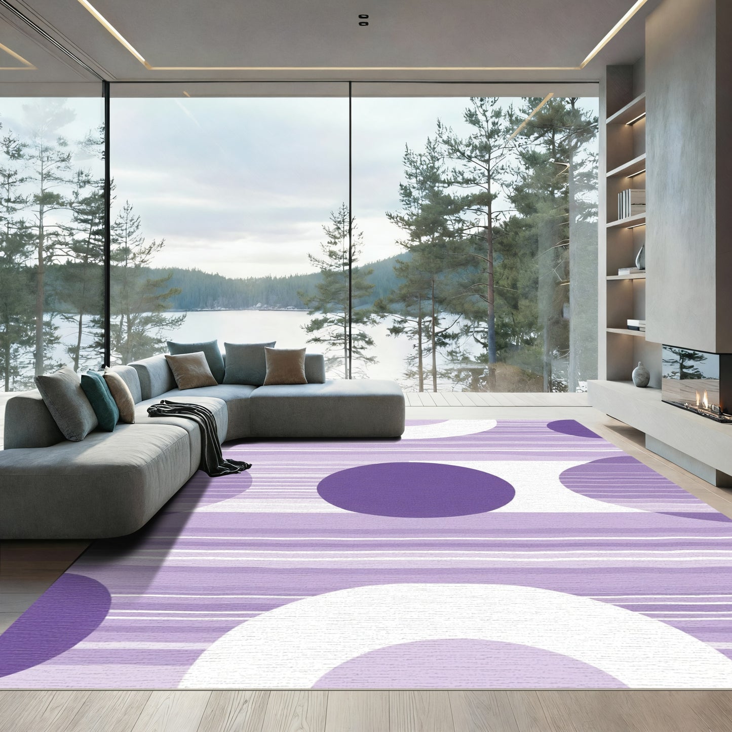 Bold Plum Circles Striped Abstract Rug