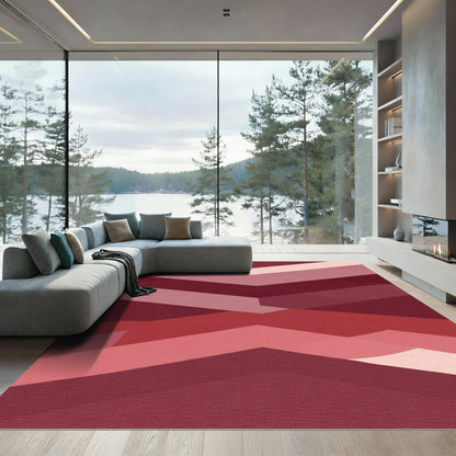 Crimson Layered Geometric Abstract Rug