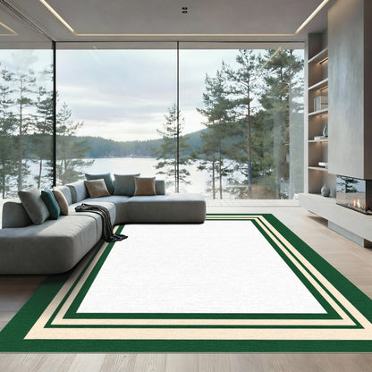 Emerald Cream Striped Border Rug