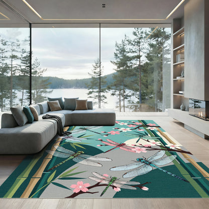 Zen Dragonfly and Cherry Blossom Art Rug
