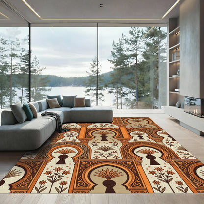 Orange Arched Archway Floral Pattern Rug