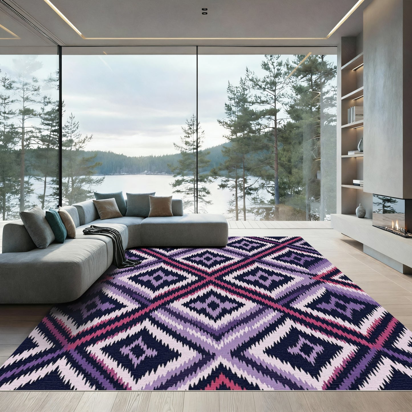 Purple Diamond Jagged Tribal Rug