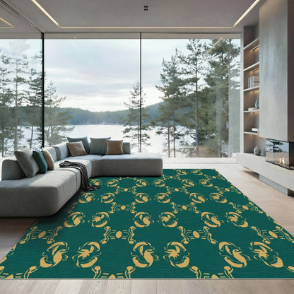 Golden Teal Abstract Oval Lattice Rug