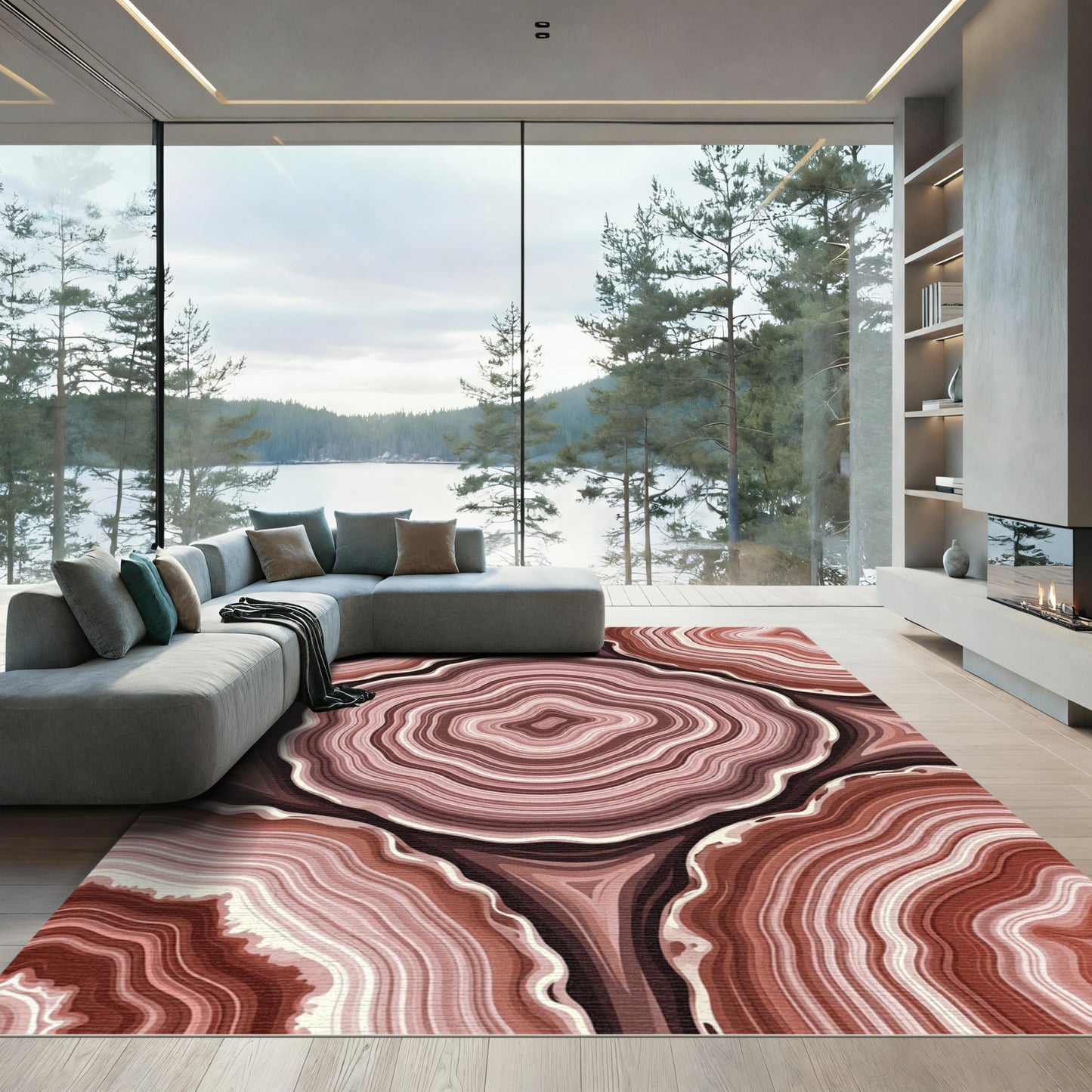 Rose And Brown Agate Swirls Rug