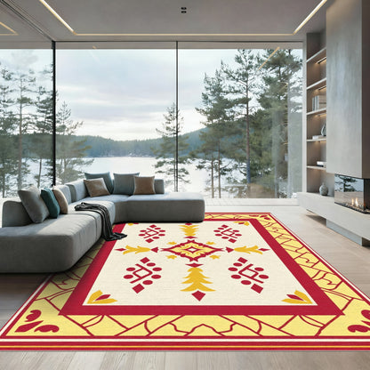 Crimson Yellow Floral Medallion Border Rug