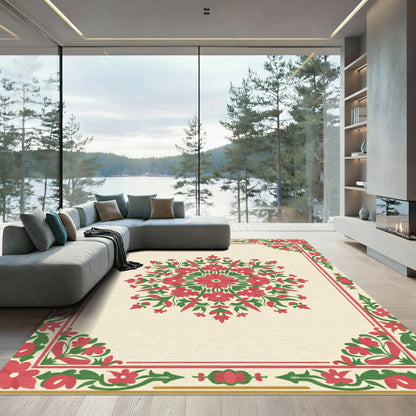 Crimson Floral Bordered Medallion Rug