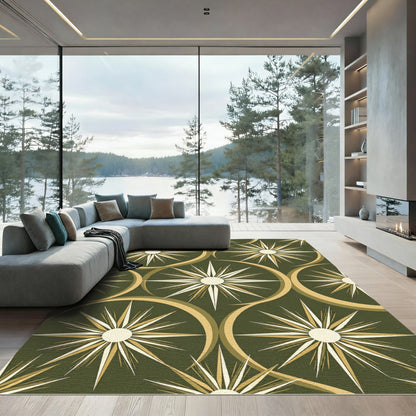 Sage Green Celestial Burst Geometric Area Rug