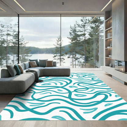 Teal Abstract Flowing Lines Rug