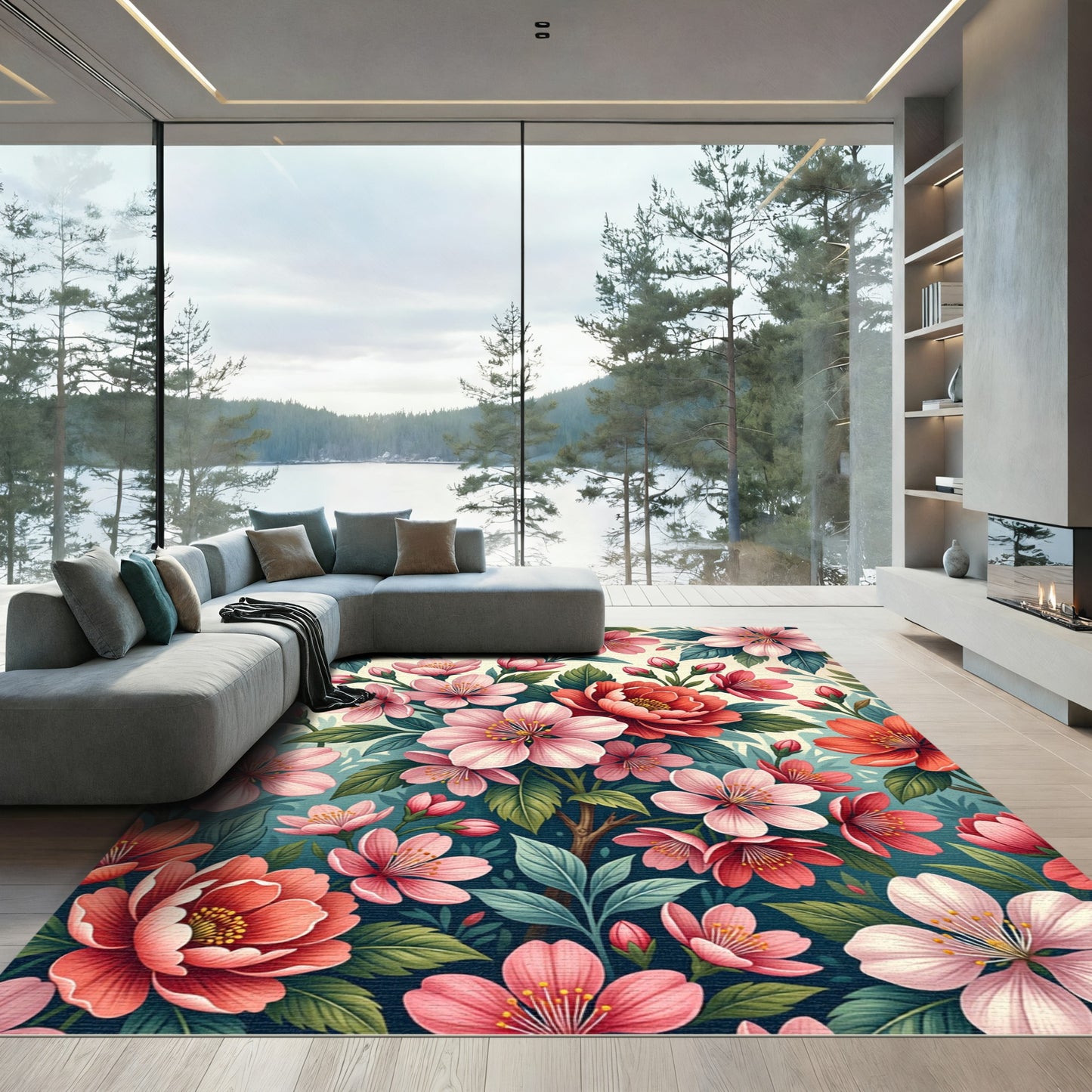 Blossoming Pink Cherry Flower Bouquet Rug