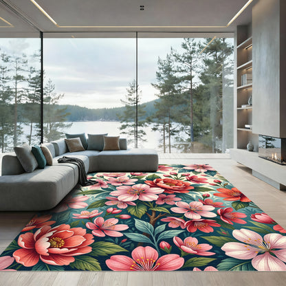 Blossoming Pink Cherry Flower Bouquet Rug