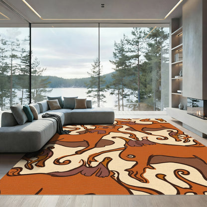 Orange Brown Creatures Arabesque Rug