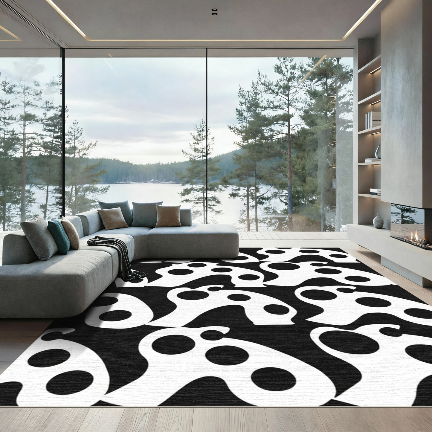 Organic Black White Polka Dot Pattern Rug