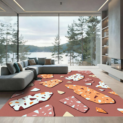 Modern Terracotta and Cream Terrazzo Abstract Rug