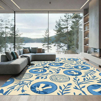 Blue Floral Vine Medallion Rug