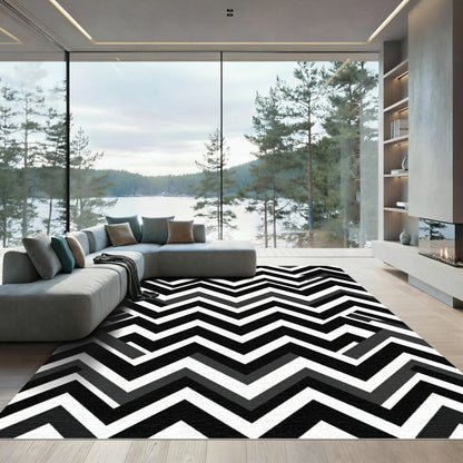 Monochromatic Zigzag Geometric Chevron Rug