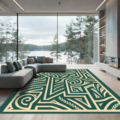 Teal Yellow Geometric Abstract Swirl Rug