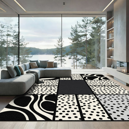 Bold Cream Black Polka Dot Swirls Rug