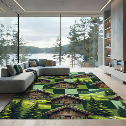 Alpine Cabins Green Checkerboard Rug