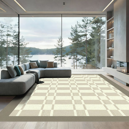 Soft Beige Grid Contemporary Rug