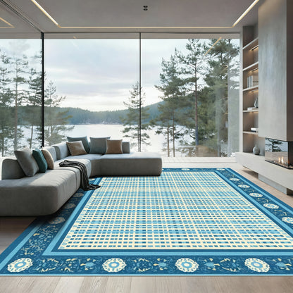 Traditional Blue Floral Lattice Rug
