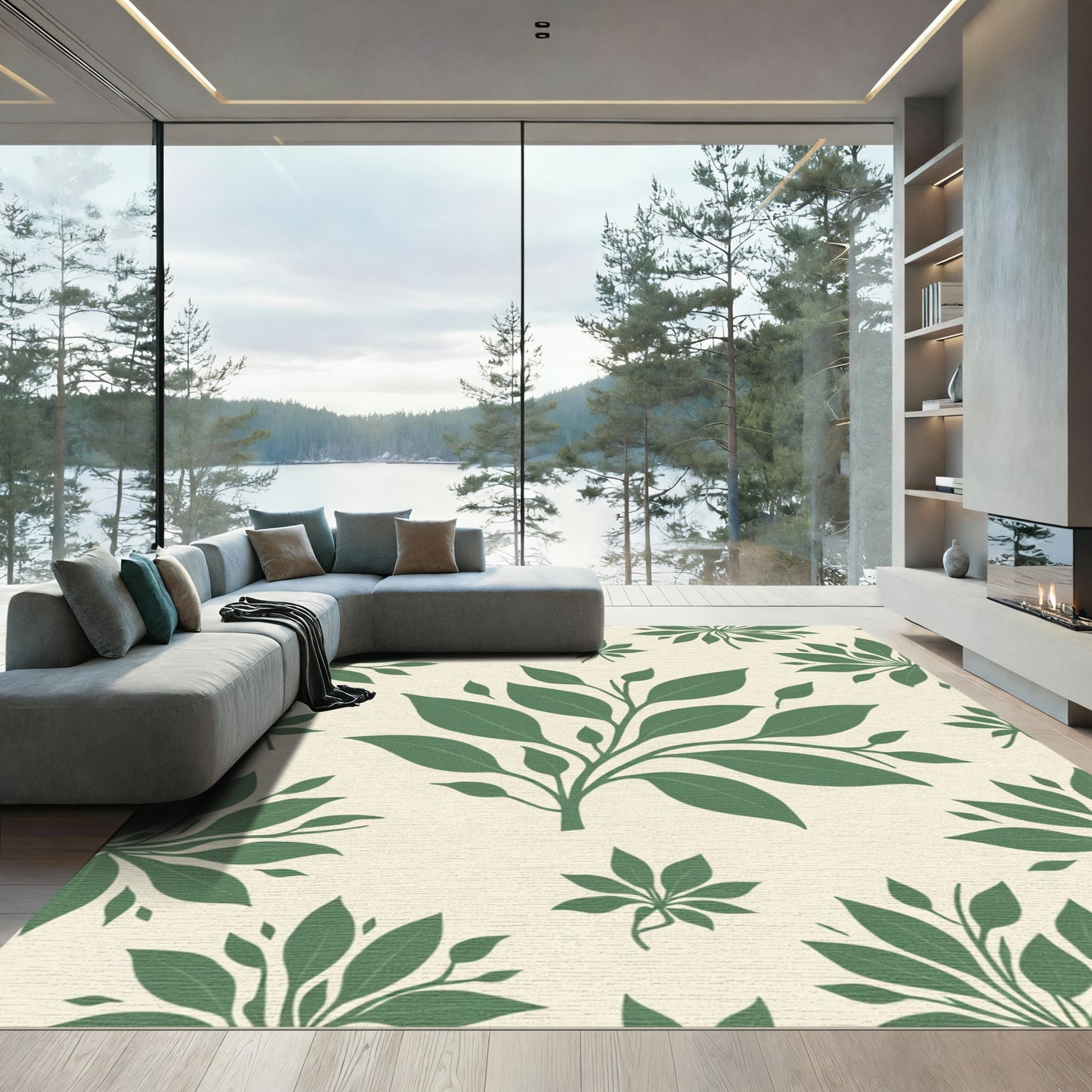 Forest Green Leafy Branches Rug